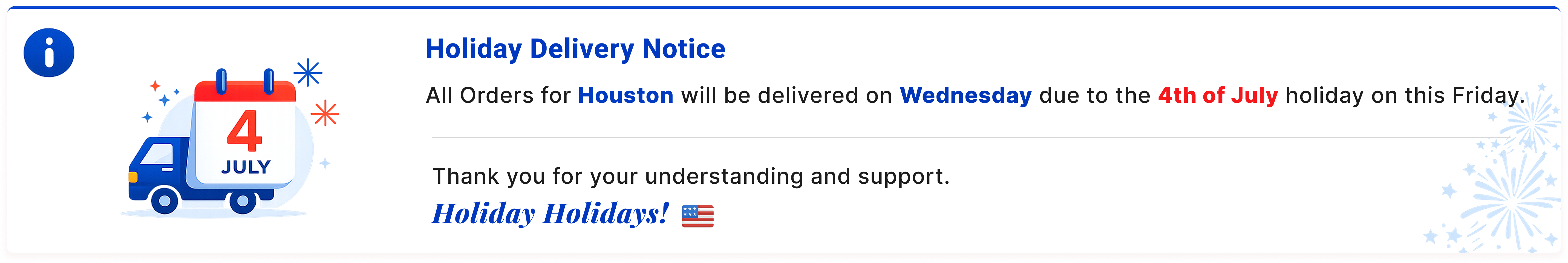 Holiday Delivery Notice